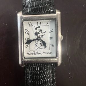 Walt Disney World Steam Boat Willie Rectangular Watch Leather Band New Battery